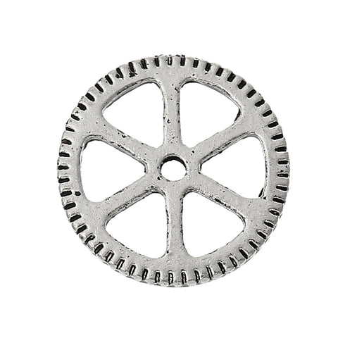 5 Pcs Embellishment Findings Cogwheel Gear Antique Silver Hollow 15mm - Sexy Sparkles Fashion Jewelry - 1