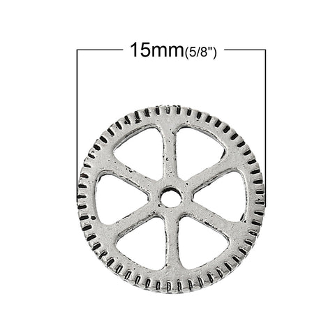 5 Pcs Embellishment Findings Cogwheel Gear Antique Silver Hollow 15mm - Sexy Sparkles Fashion Jewelry - 2