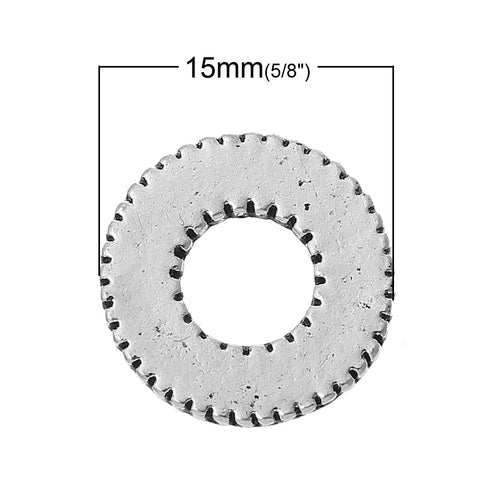 5 Pcs Embellishment Findings Round Gear Antique Silver 15mm - Sexy Sparkles Fashion Jewelry - 2