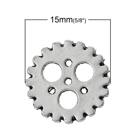 5 Pcs Embellishment Findings Helical Gear Antique Silver Hollow 15mm - Sexy Sparkles Fashion Jewelry - 2