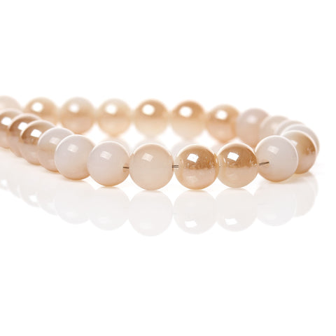 1 Strand Round Glass Loose Beads White Golden 6mm - Sexy Sparkles Fashion Jewelry - 1