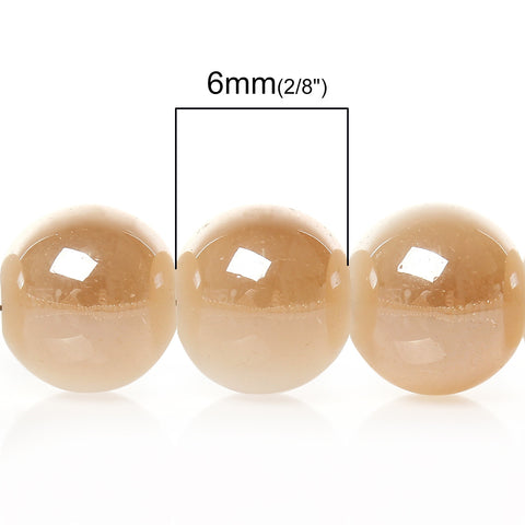 1 Strand Round Glass Loose Beads White Golden 6mm - Sexy Sparkles Fashion Jewelry - 2