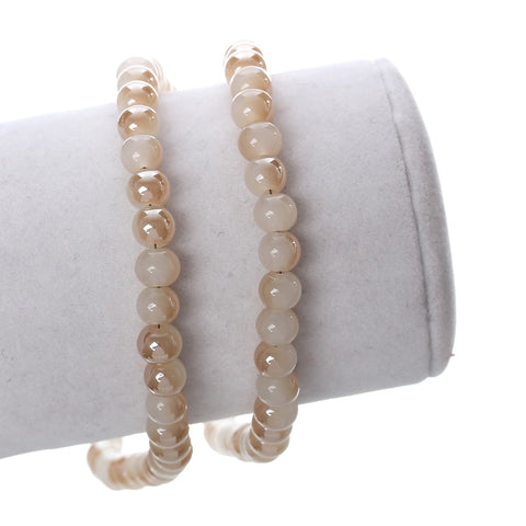 1 Strand Round Glass Loose Beads White Golden 6mm - Sexy Sparkles Fashion Jewelry - 3