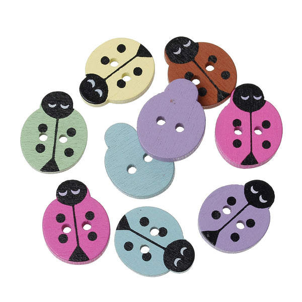 Sexy Sparkles 12 Pcs Ladybug Wood Round Scrapbooking Sewing Buttons Assorted Colors 17mm