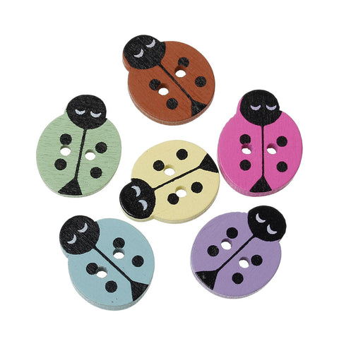 12 Pcs Ladybug Wood Round Scrapbooking Sewing Buttons Assorted Colors 17mm - Sexy Sparkles Fashion Jewelry - 3