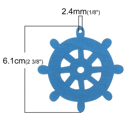 3 Pcs Wood Charm Pendants Ship Wheel Assorted Colors 2-3/8"(6.1cm) - Sexy Sparkles Fashion Jewelry - 2