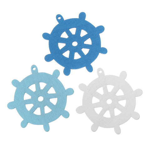 3 Pcs Wood Charm Pendants Ship Wheel Assorted Colors 2-3/8"(6.1cm) - Sexy Sparkles Fashion Jewelry - 3