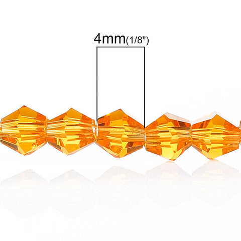 1 Strand Bicone Crystal Glass Loose Beads Faceted Orange Yellow 4mm Approx. 1... - Sexy Sparkles Fashion Jewelry - 3