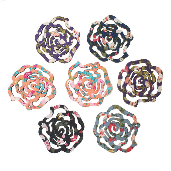 Sexy Sparkles 5 Pcs Rose Wood Charm Pendants Assorted Colors 51mm(2")