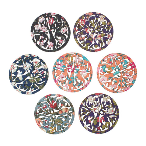 5 Pcs Round Wood Charm Pendants Flower Pattern Assorted Colors 46mm(1-6/8") - Sexy Sparkles Fashion Jewelry - 2