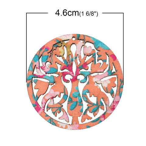 5 Pcs Round Wood Charm Pendants Flower Pattern Assorted Colors 46mm(1-6/8") - Sexy Sparkles Fashion Jewelry - 3