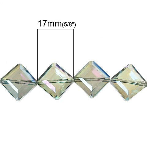 1 Strand Rhombus Glass Loose Beads Faceted Cyan AB Color 17mm Approx. 40pcs - Sexy Sparkles Fashion Jewelry - 2