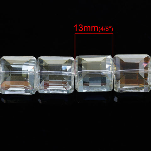 1 Strand Cube Glass Loose Beads Faceted Pale Yellow AB Color 13mm Approx. 40pcs - Sexy Sparkles Fashion Jewelry - 2