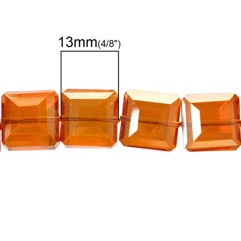 1 Strand Square Glass Loose Beads Faceted Orange Red AB Color 13mm Approx. 40pcs - Sexy Sparkles Fashion Jewelry - 2