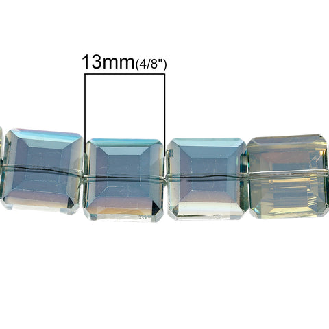 1 Strand Square Glass Loose Beads Faceted Cyan AB Color 13mm Approx. 40pcs - Sexy Sparkles Fashion Jewelry - 2