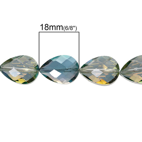 1 Strand Teardrop Glass Loose Beads Faceted Cyan AB Color 18mm Approx. 30pcs - Sexy Sparkles Fashion Jewelry - 2