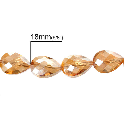 1 Strand Teardrop Glass Loose Beads Faceted Smoke Yellow 18mm Approx. 30pcs - Sexy Sparkles Fashion Jewelry - 2
