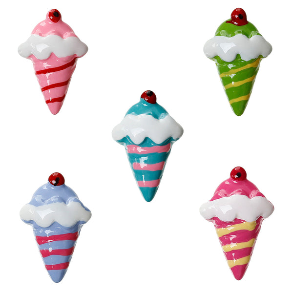 Sexy Sparkles 10 Pcs Ice Cream Resin Embellishment Findings Assorted Colors 20mm X 13mm