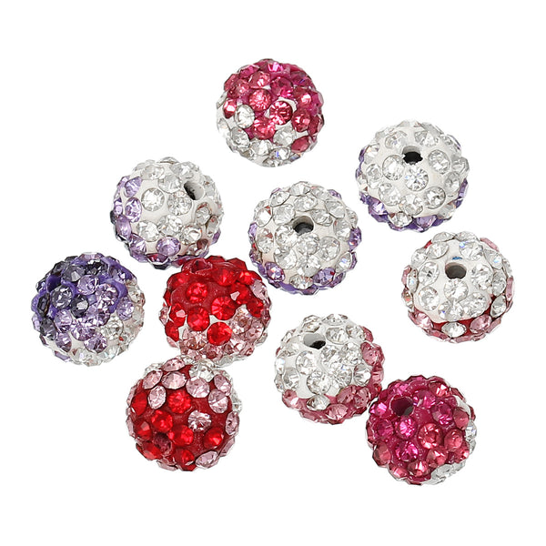 5 Pcs Multicolor Polymer Clay Ball Beads Pave w/ Rhinestones 10mm - Sexy Sparkles Fashion Jewelry - 1