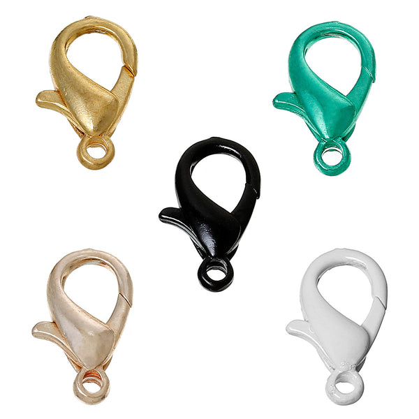 10 Pcs Lobster Clasp Findings with Loop Assorted Colors 15mm - Sexy Sparkles Fashion Jewelry - 1