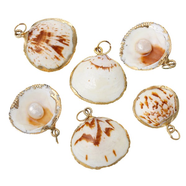 5 Pc Natural Shell Fan Shape Charm Pendant 3cm X 2.5cm - Sexy Sparkles Fashion Jewelry - 1