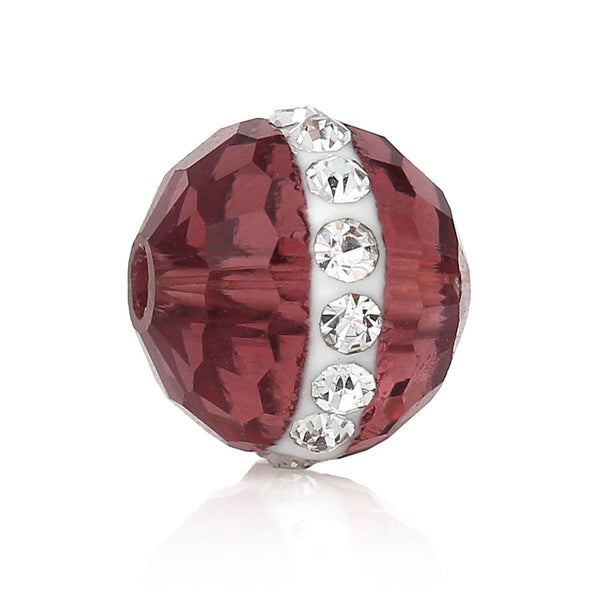 5 Pc Round Crystal Glass Spacer Beads Dark Red Faceted with Clear Rhinestones... - Sexy Sparkles Fashion Jewelry - 1