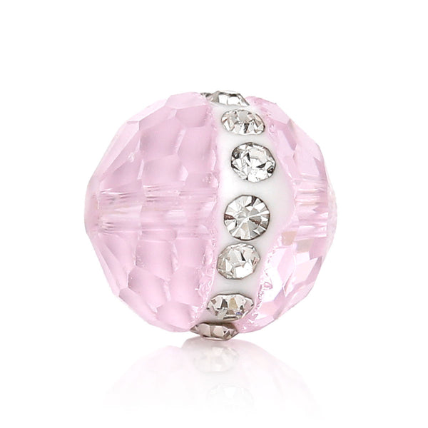 Sexy Sparkles 5 Pc Round Crystal Glass Spacer Beads Pink Faceted with Clear Rhinestones 10mm