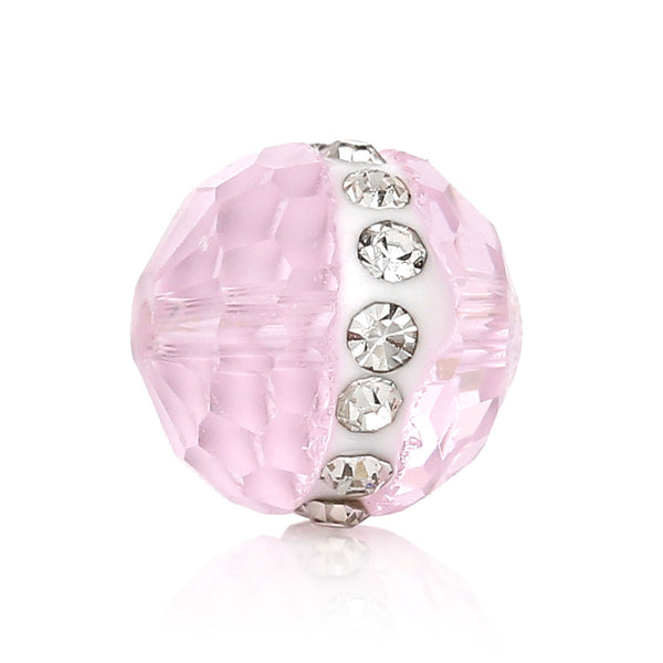 5 Pc Round Crystal Glass Spacer Beads Pink Faceted with Clear Rhinestones 10mm - Sexy Sparkles Fashion Jewelry - 1