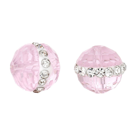 5 Pc Round Crystal Glass Spacer Beads Pink Faceted with Clear Rhinestones 10mm - Sexy Sparkles Fashion Jewelry - 2