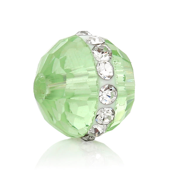 5 Pc Round Crystal Glass Spacer Beads Light Green Faceted with Clear Rhinesto... - Sexy Sparkles Fashion Jewelry - 1
