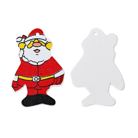 20 Pcs Christmas Red Santa Claus Wood Charm Pendants 41mm - Sexy Sparkles Fashion Jewelry - 3