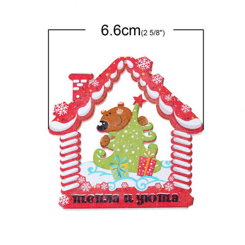10 Pcs Christmas Tree Snowhouse Wood Charm Pendants Assorted Colors 6.6cm - Sexy Sparkles Fashion Jewelry - 2