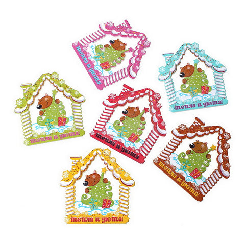 10 Pcs Christmas Tree Snowhouse Wood Charm Pendants Assorted Colors 6.6cm - Sexy Sparkles Fashion Jewelry - 3