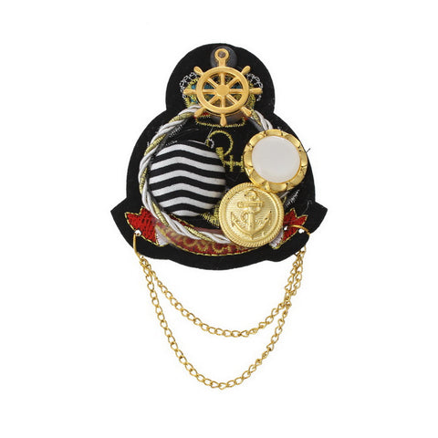 1 Pc Retro Badge Brooch Shield Anchor Black with Metal Chain Buttons Findings... - Sexy Sparkles Fashion Jewelry - 1