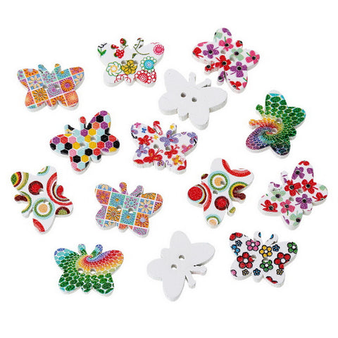 10 Pcs Butterfly Wood Buttons Assorted Colors and Patterns 19mm - Sexy Sparkles Fashion Jewelry - 2
