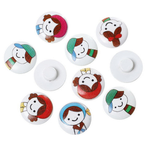10 Pcs Round Wood Buttons Assorted Colors and Girl Patterns 20mm - Sexy Sparkles Fashion Jewelry - 1