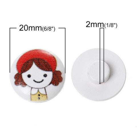 10 Pcs Round Wood Buttons Assorted Colors and Girl Patterns 20mm - Sexy Sparkles Fashion Jewelry - 2
