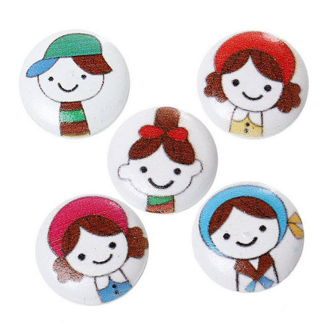 10 Pcs Round Wood Buttons Assorted Colors and Girl Patterns 20mm - Sexy Sparkles Fashion Jewelry - 3