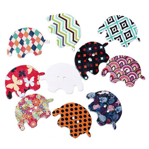 10 Pcs Elephant Wood Buttons Assorted Colors and Patterns 29mm - Sexy Sparkles Fashion Jewelry - 2
