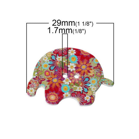 10 Pcs Elephant Wood Buttons Assorted Colors and Patterns 29mm - Sexy Sparkles Fashion Jewelry - 3