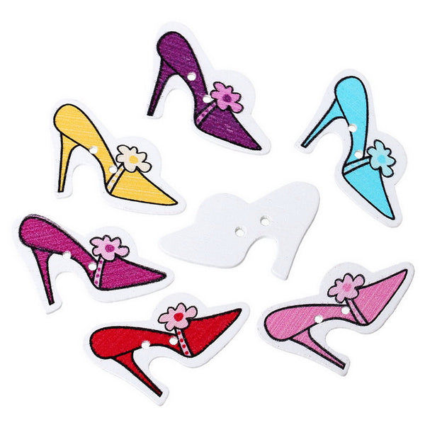 10 Pcs High Heel Shoes Wood Buttons Assorted Colors 3.2cm - Sexy Sparkles Fashion Jewelry - 1