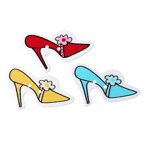 10 Pcs High Heel Shoes Wood Buttons Assorted Colors 3.2cm - Sexy Sparkles Fashion Jewelry - 3