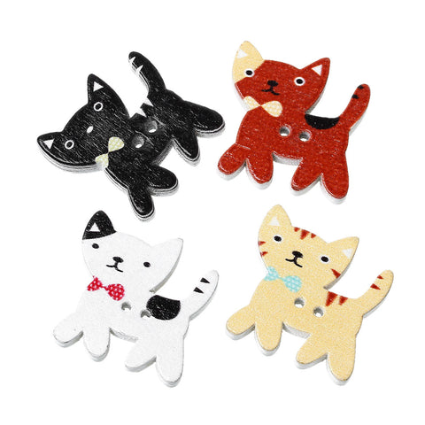 10 Pcs Cat Wood Buttons Assorted Colors 24mm(1") - Sexy Sparkles Fashion Jewelry - 3