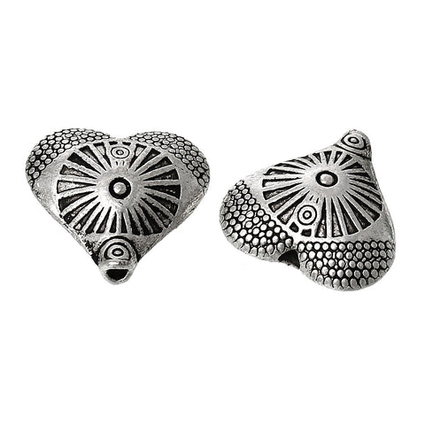 10 Pcs Heart Charm Beads Antique Silver Circle Ring Carved Pattern 12mm - Sexy Sparkles Fashion Jewelry - 3