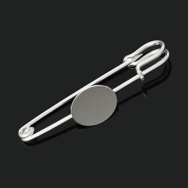 10 Pcs Safety Brooches Pins Findings Silver Tone with Round Base 5.7cm - Sexy Sparkles Fashion Jewelry - 1