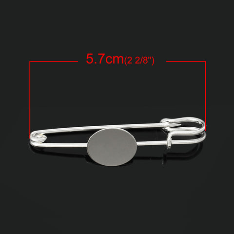 10 Pcs Safety Brooches Pins Findings Silver Tone with Round Base 5.7cm - Sexy Sparkles Fashion Jewelry - 3