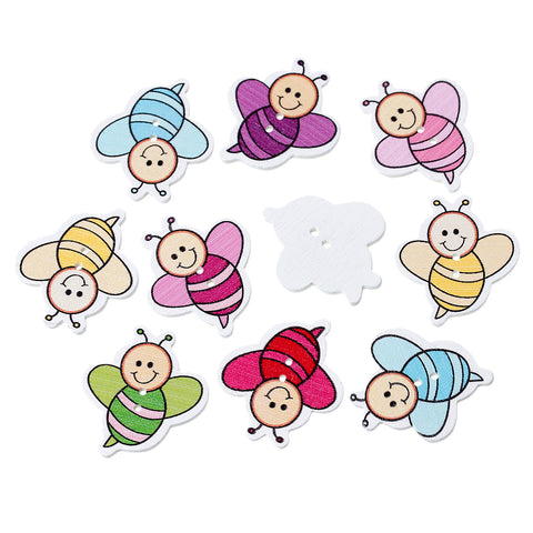 10 Pcs Bees Wood Buttons Assorted Colors 3.3cm - Sexy Sparkles Fashion Jewelry - 2