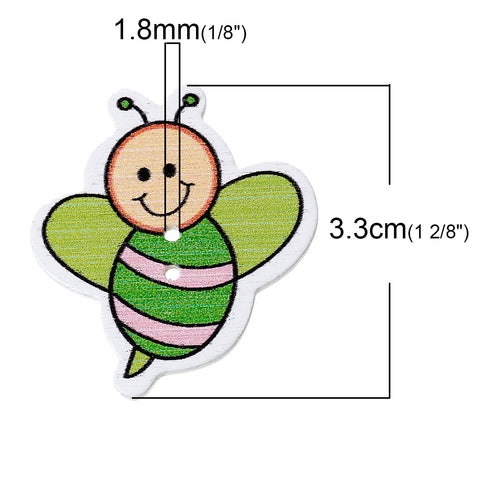 10 Pcs Bees Wood Buttons Assorted Colors 3.3cm - Sexy Sparkles Fashion Jewelry - 3