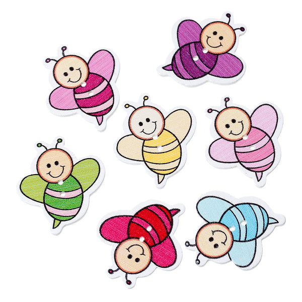 10 Pcs Bees Wood Buttons Assorted Colors 3.3cm - Sexy Sparkles Fashion Jewelry - 1