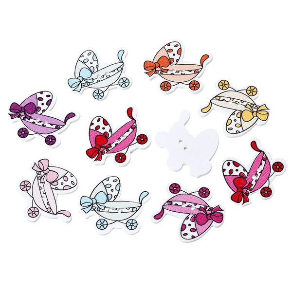 10 Pcs Baby Carriage Wood Buttons Baby Shower Decorations Assorted Colors 3.2cm - Sexy Sparkles Fashion Jewelry - 1
